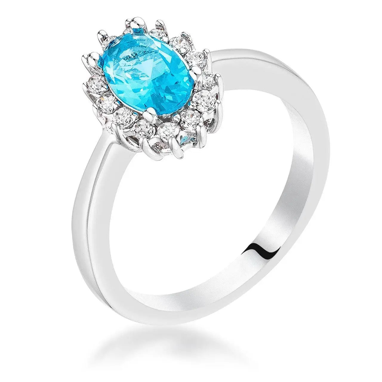 Aqua Blue CZ Petite Oval Ring - Rings