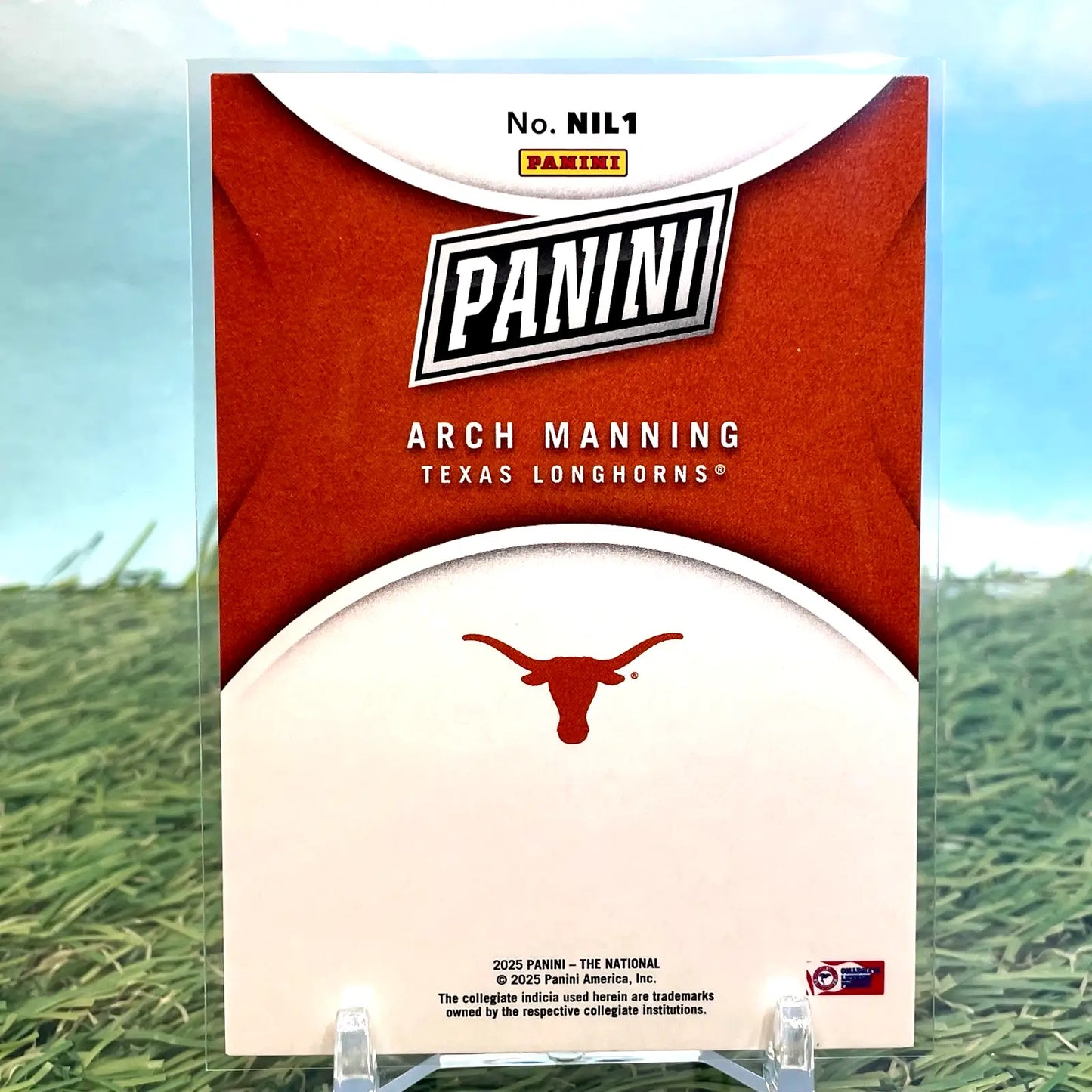 Football trading card of Arch Manning for Texas Longhorns in NIL Orange Color Match