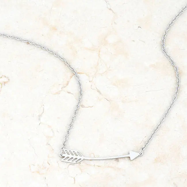 Arianna Rhodium Stainless Steel Arrow Necklace - Necklaces
