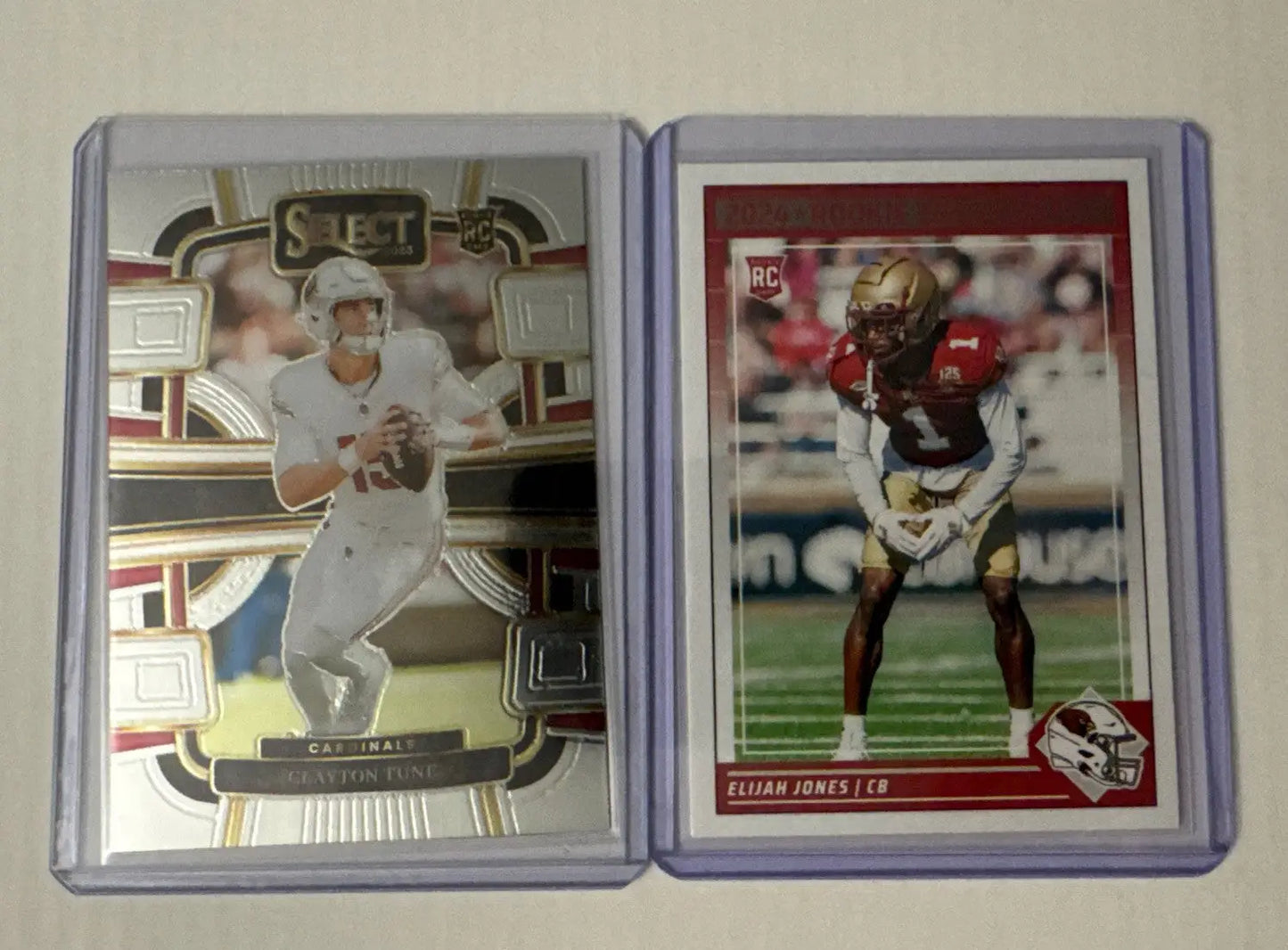 Arizona Cardinals Cardinals RC Lot featuring two football trading cards in protective cases