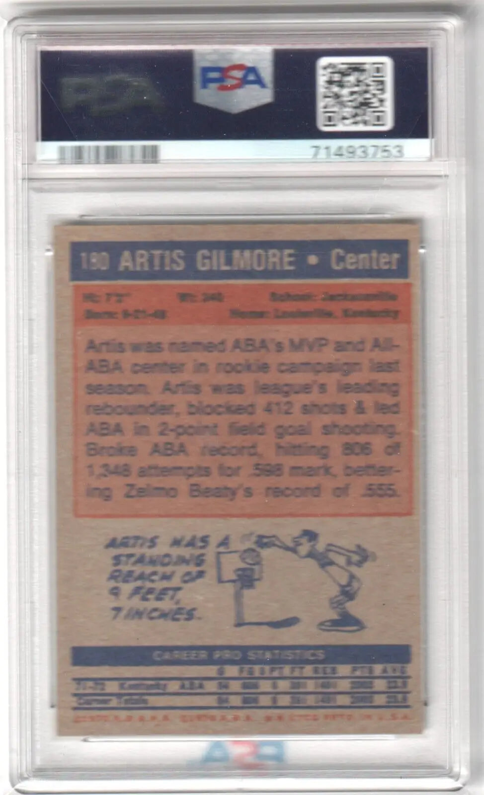 Graded Artis Gilmore basketball card from 1972-73 Topps RC, ideal for single cards collectors at Columbia Hobby eBay store