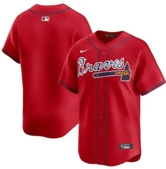 Red Atlanta Braves Nike Alternate Limited Jersey front view showing team logo
