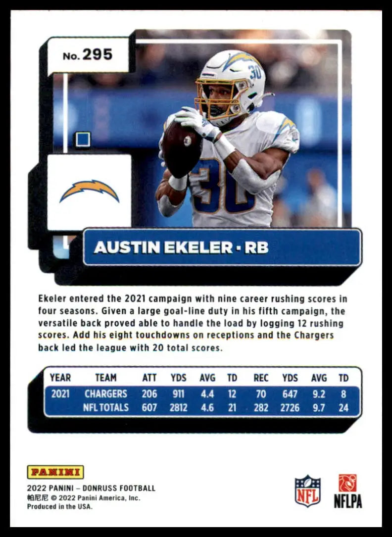 Austin Ekeler football card from 2022 Donruss Los Angeles Chargers series