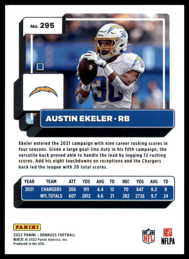 Austin Ekeler football card from 2022 Donruss Los Angeles Chargers product