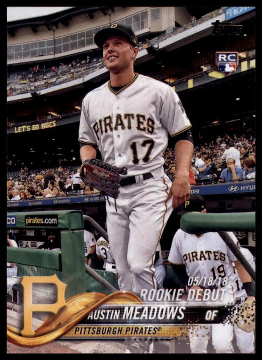 Austin Meadows rookie baseball card from 2018 Topps Update series featuring Pittsburgh Pirates