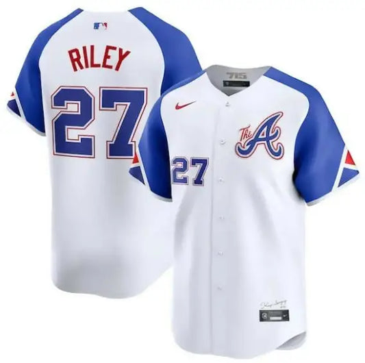 White and blue Austin Riley Atlanta Braves Nike City Connect limited player jersey