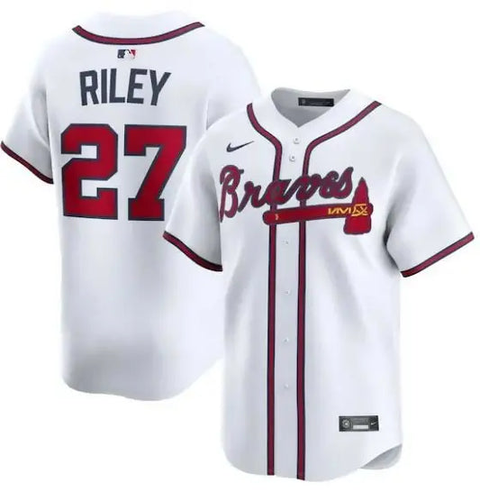 White Atlanta Braves baseball jersey featuring Austin Riley Nike Home Limited Player design