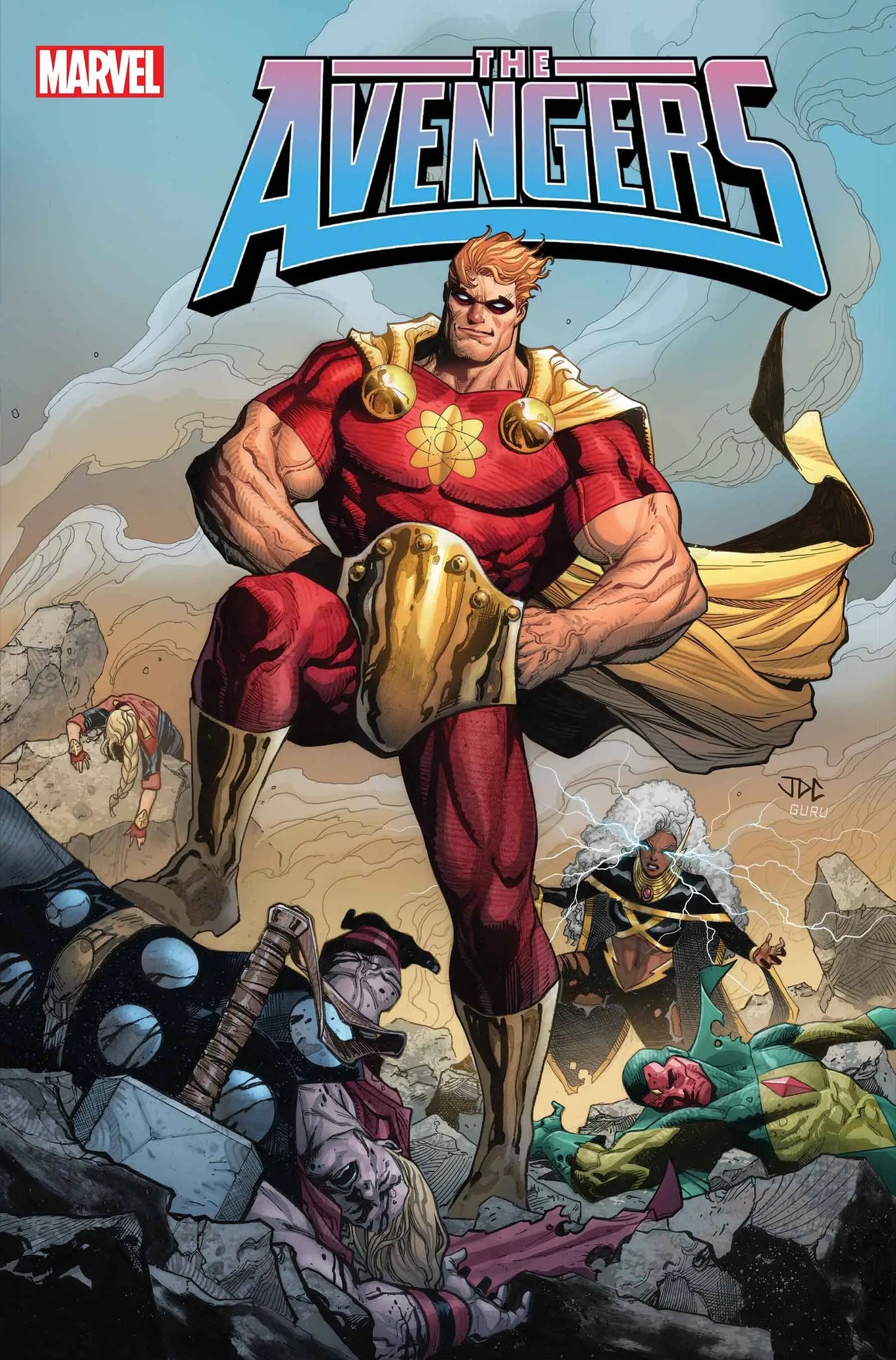 Comic book cover of AVENGERS #18 with superhero in red and gold armor, ideal for trading cards