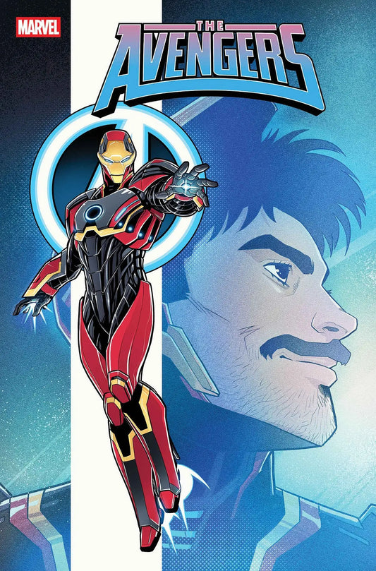 Comic book cover of Avengers featuring Iron Man by Luciano Vecchio Iron and Tony Stark profile