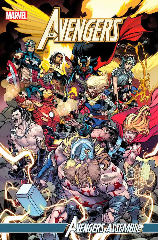 Comic book cover of Avengers #64 with heroes in battle, great for trading cards fans