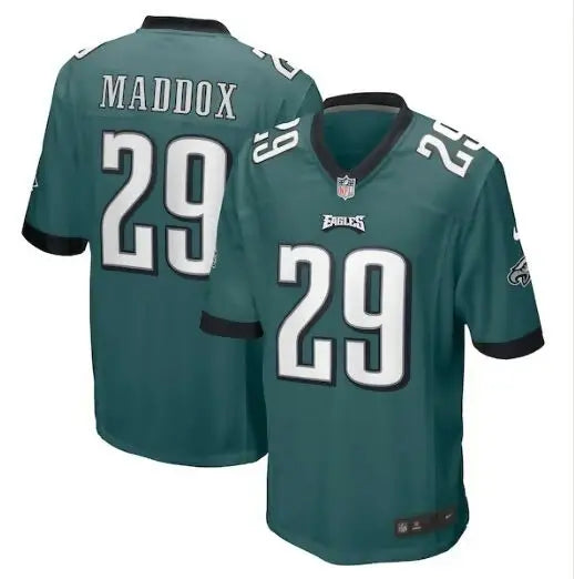 Green Philadelphia Eagles Avonte Maddox jersey with #29 in Midnight Green Nike Game style