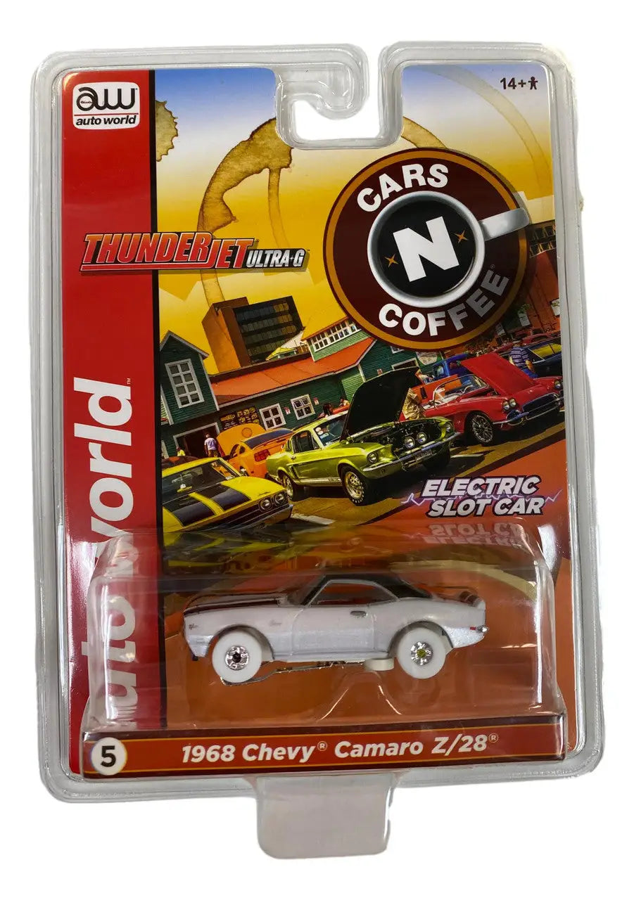 Packaged toy model of a 1968 Chevy Camaro Z/28 from Cars N Coffee SC379 R2 Slot