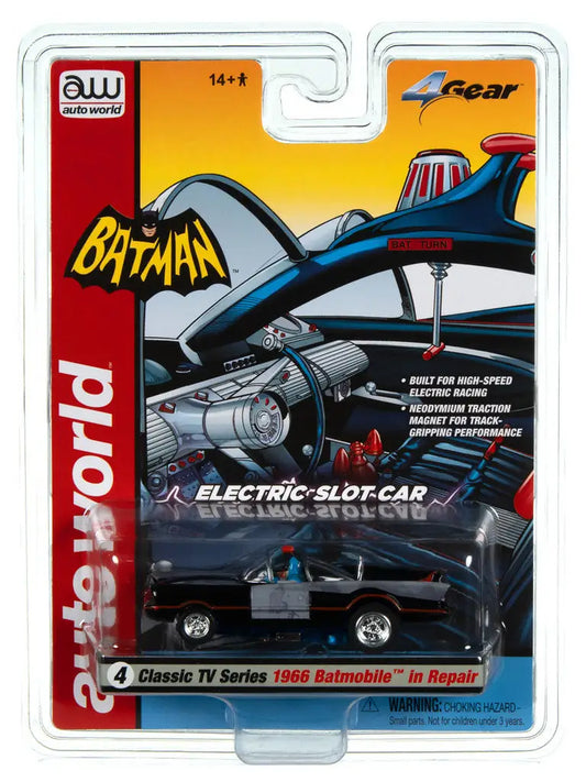 Packaged toy model of the Classic TV Series 1966 Batmobile SC395 R1 Slot Car Classic