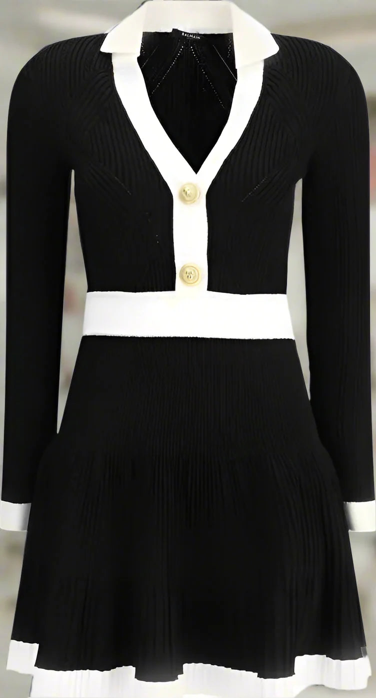 BALMAIN Black & White Knit Short Dress – Luxury Designer Style