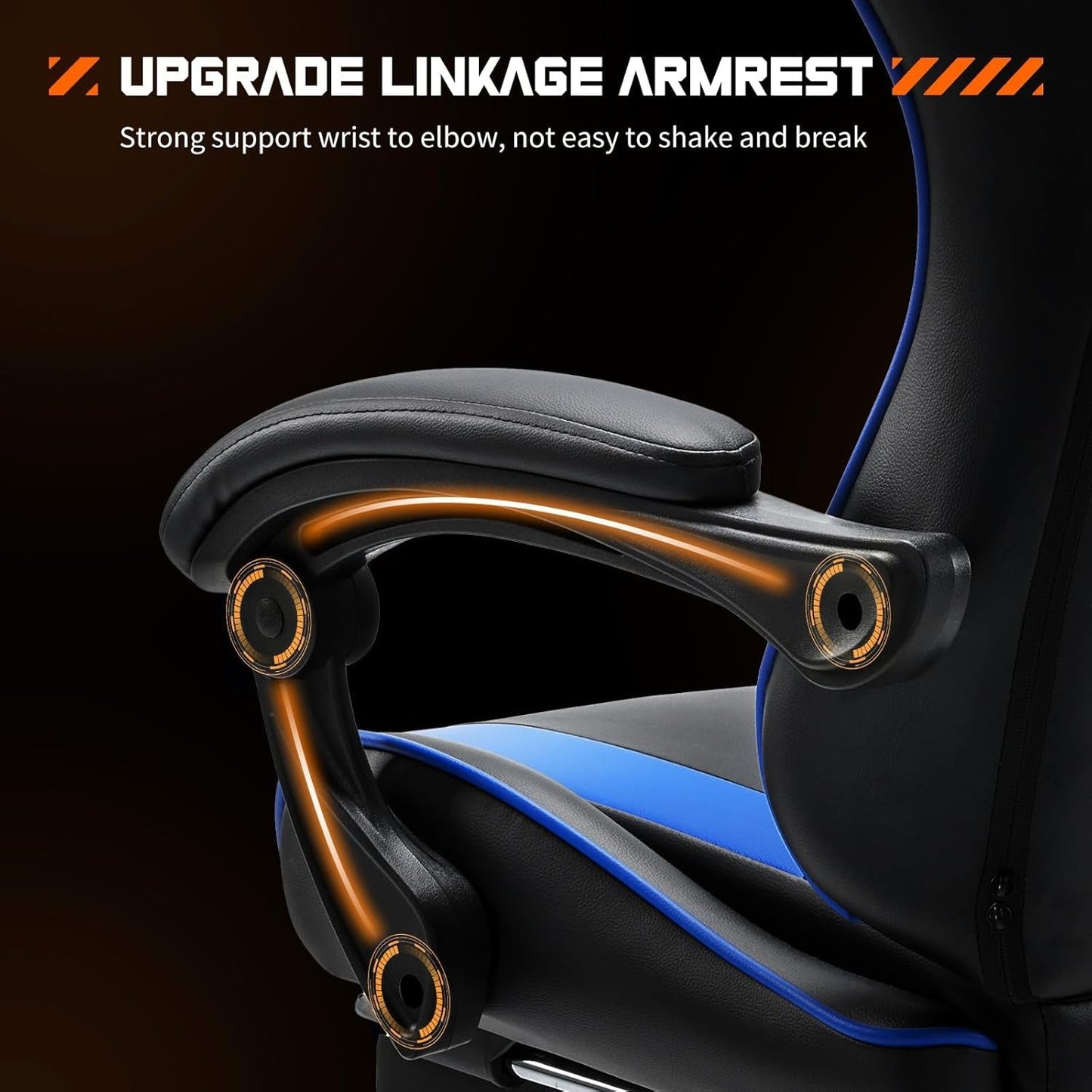 Video Game Desk Chair - Ergonomic Computer with Footrest and Comfy Lumbar Support, PU Leather Recliner with Headrest, Fixed up Armrest, Height Adjustable with 360° Swivel, for Adults, Blue-4
