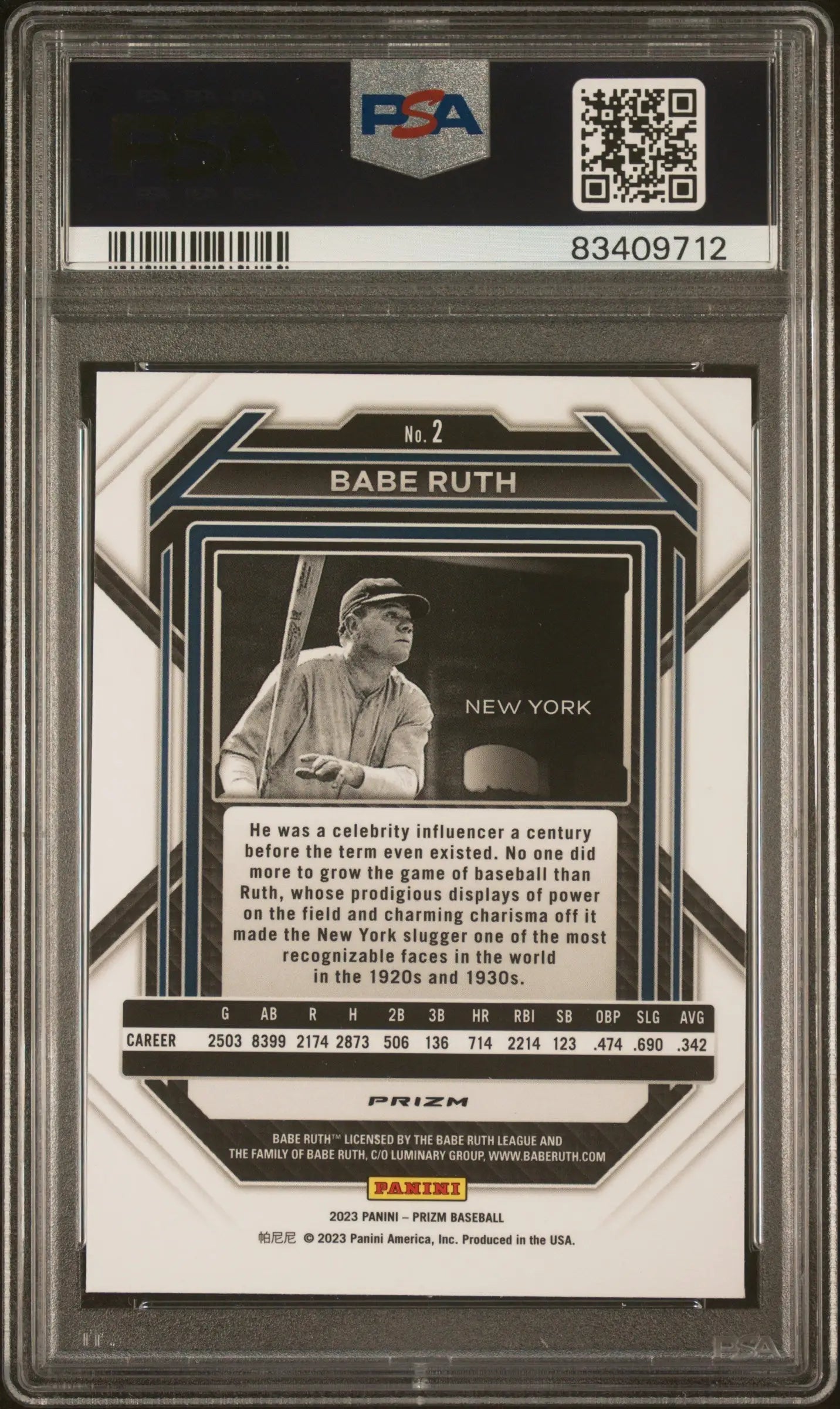 Graded Babe Ruth baseball card from Panini Prizm collection at Columbia Hobby