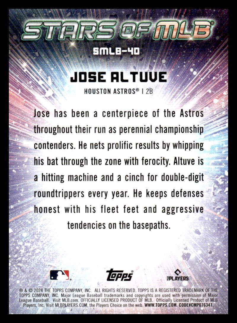 2024 Topps Stars of MLB #SMLB-40 Jose Altuve NM-MT Houston Astros Baseball Card Image 2