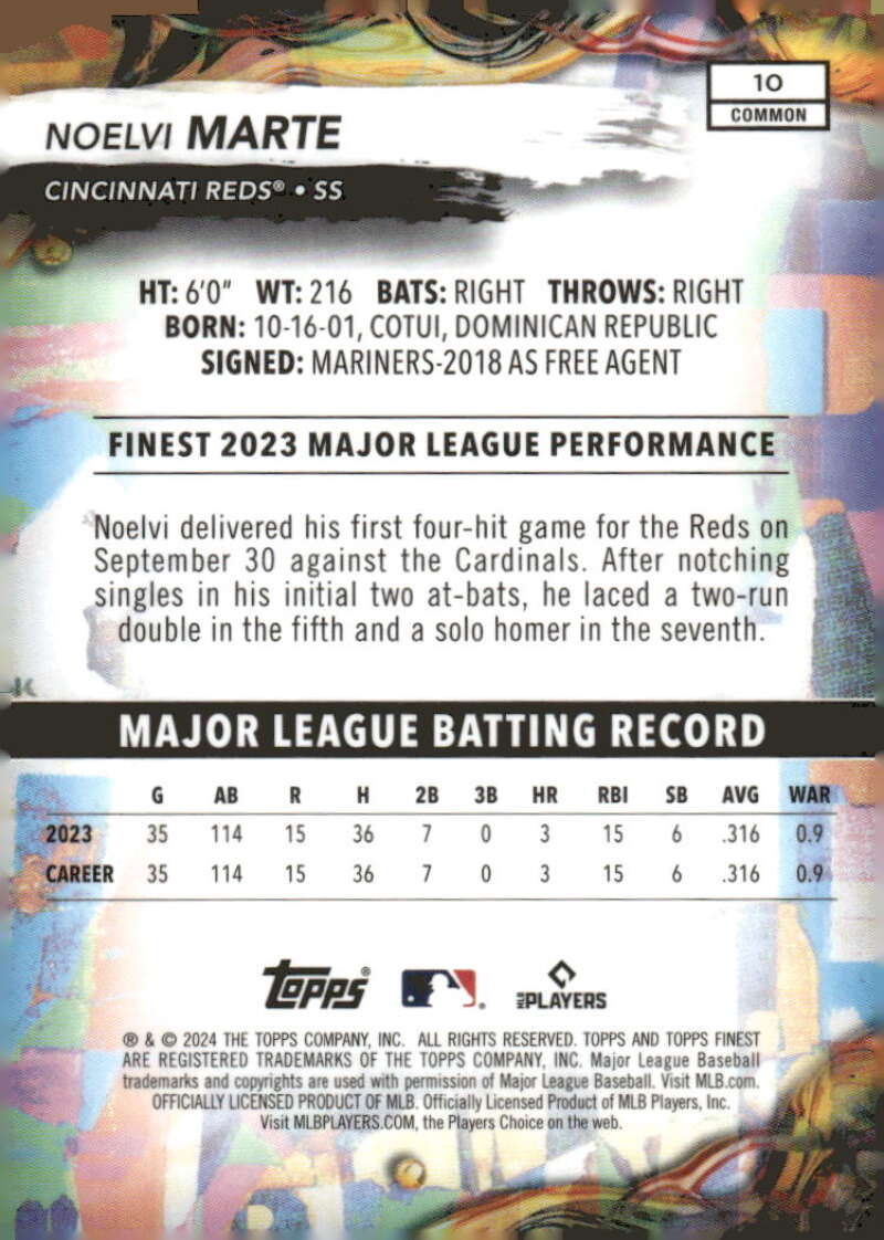 2024 Topps Finest #10 Noelvi Marte NM-MT RC Rookie Cincinnati Reds Baseball Card