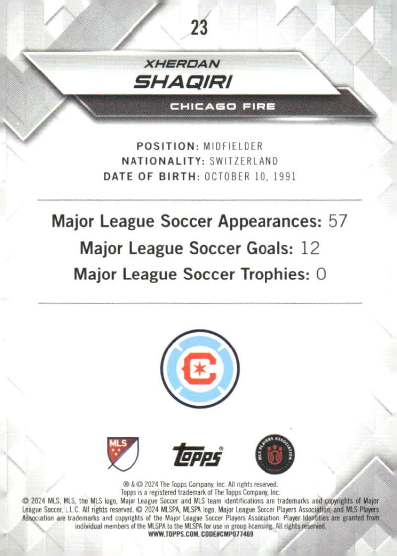 2024 Topps MLS Superstars #23 Xherdan Shaqiri NM-MT Chicago Fire Soccer Card