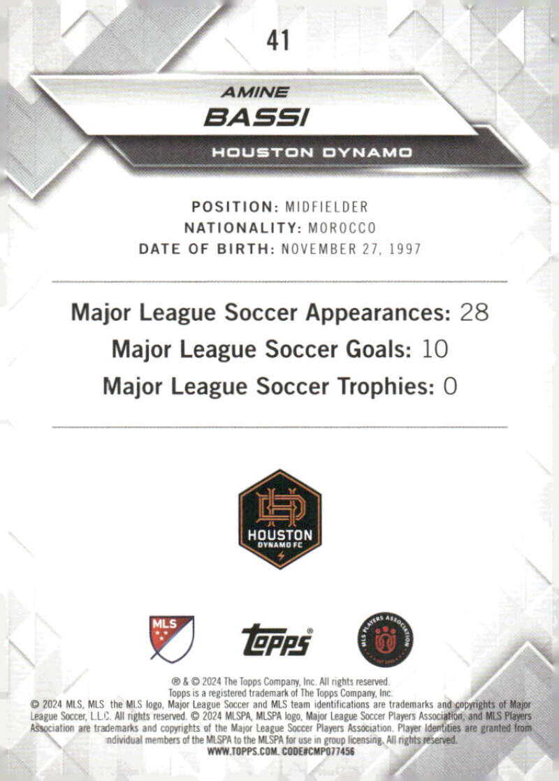 2024 Topps MLS Superstars #41 Amine Bassi NM-MT Houston Dynamo Soccer Card