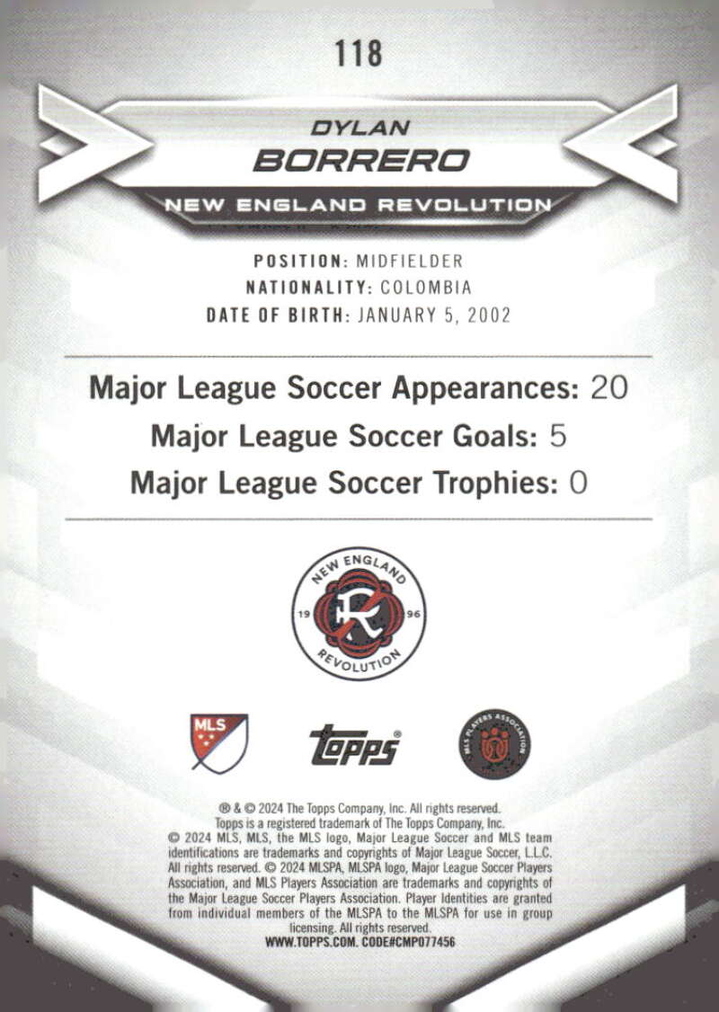 2024 Topps MLS Superstars #118 Dylan Borrero NM-MT New England Revolution Soccer Card