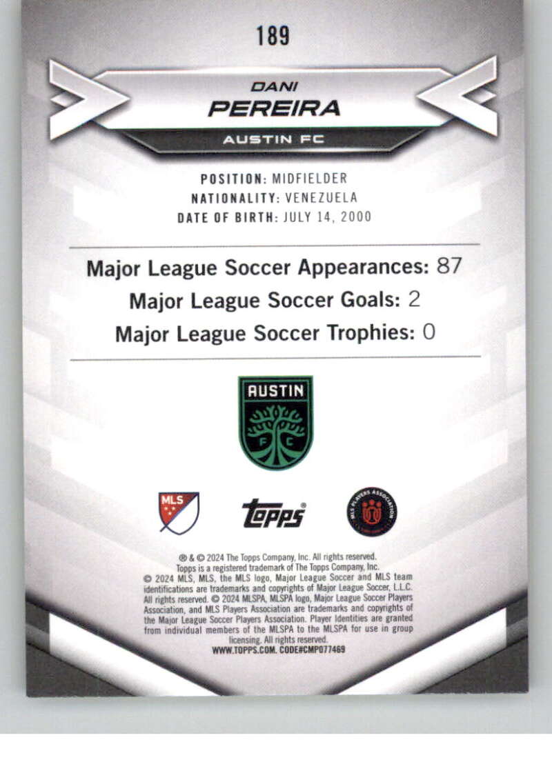 2024 Topps MLS Superstars Common Yellow #189 Dani Pereira NM-MT Austin FC Soccer Card