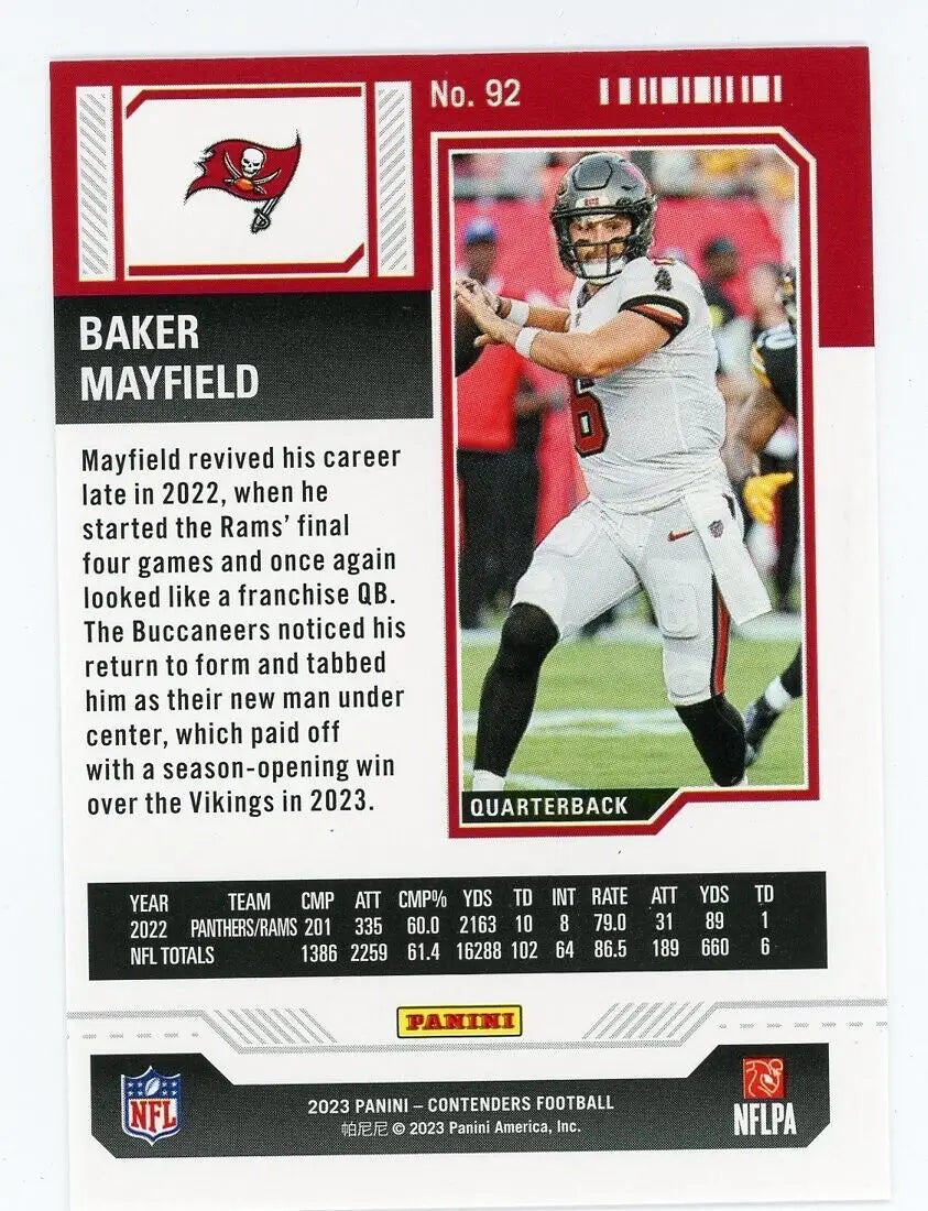 Baker Mayfield 2023 Panini Contenders Game Ticket Red #92 Tampa Bay Buccaneers card