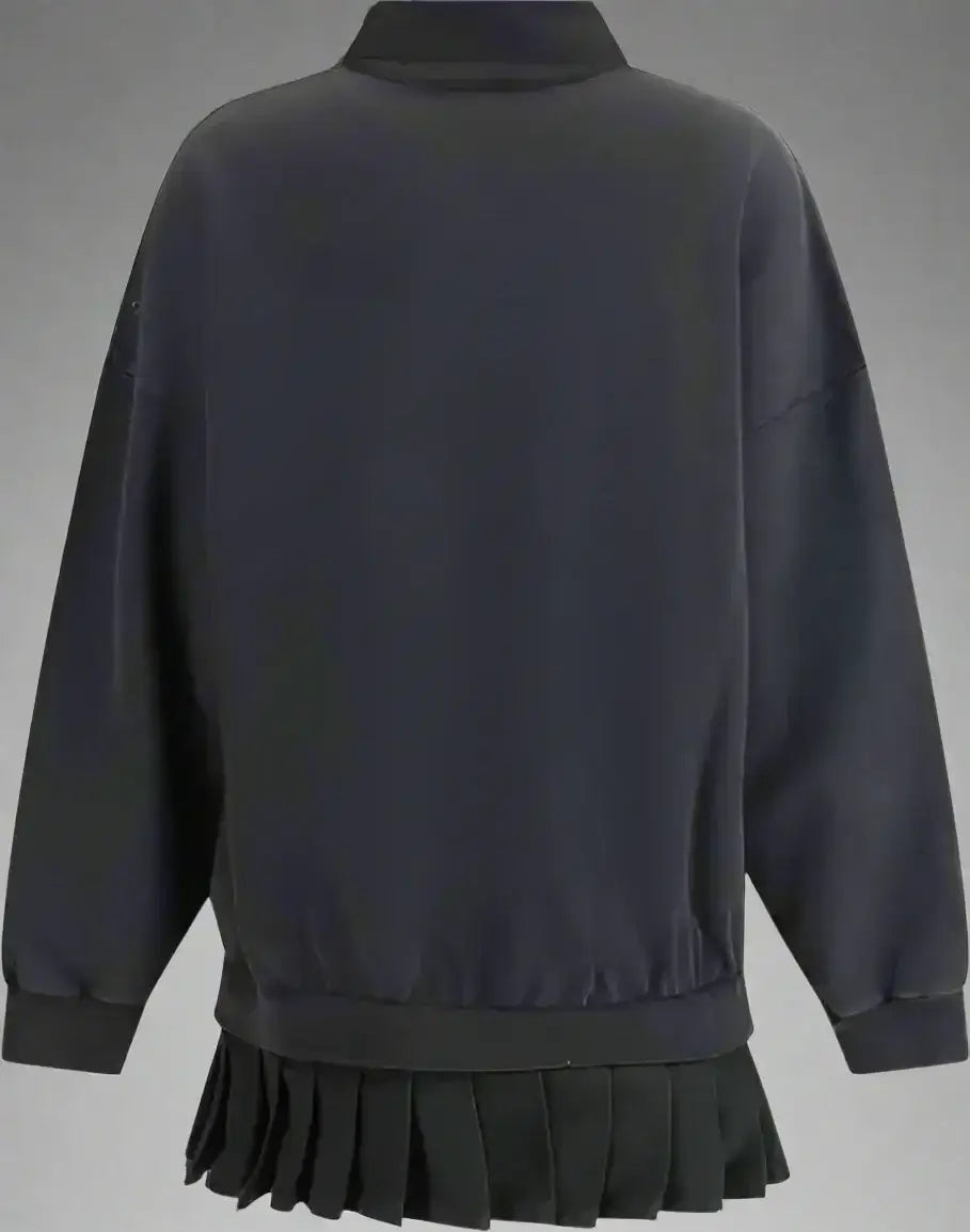 Black sweatshirt dress with long sleeves and pleated skirt bottom by Balenciaga