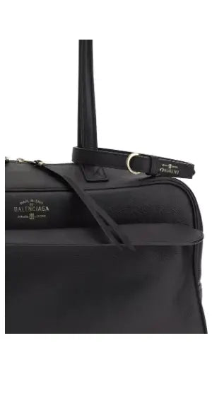 Black leather Balenciaga Carrie Medium Bowling Shoulder Bag with top handle