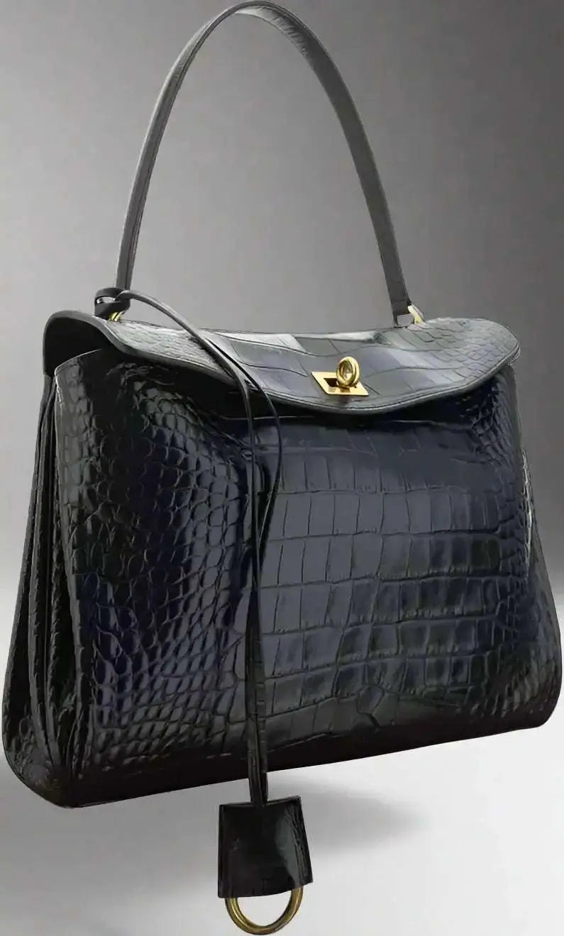 Balenciaga Rodeo midnight blue medium handbag in croc-effect embossed leather with gold hardware