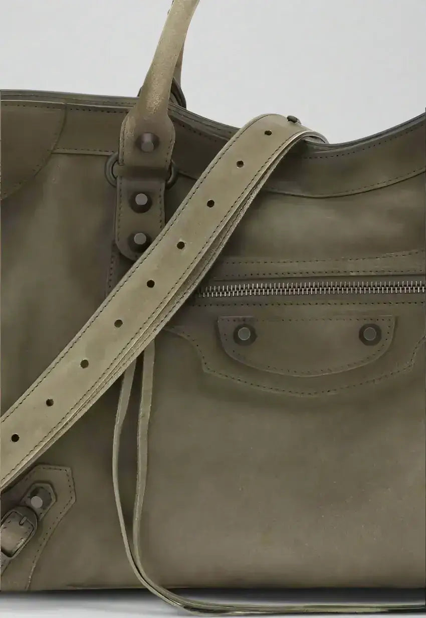 Olive green leather City Medium Handbag with adjustable strap from BALENCIAGA