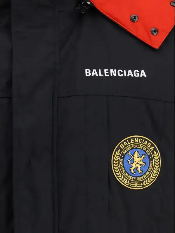Black and red Balenciaga reversible down vest with crest logo for women