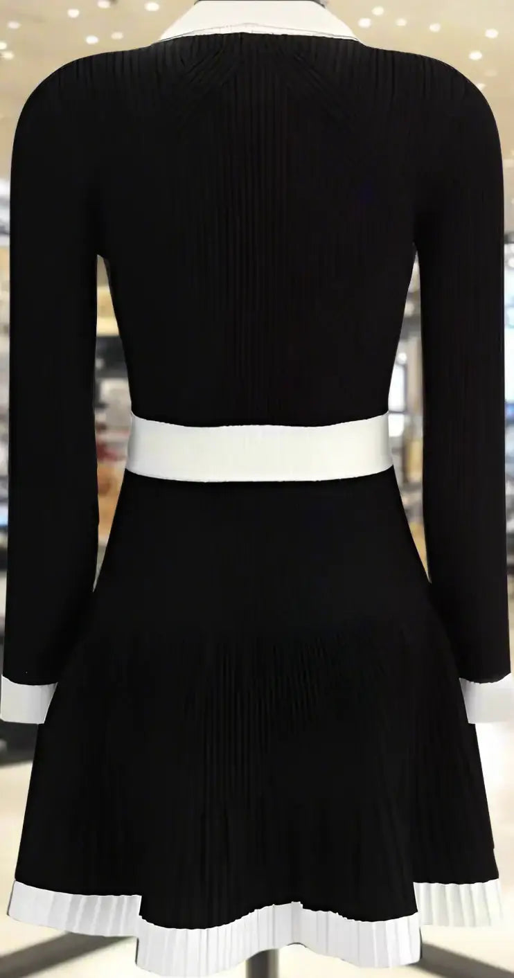 BALMAIN Black & White Knit Short Dress – Luxury Designer Style - Dress