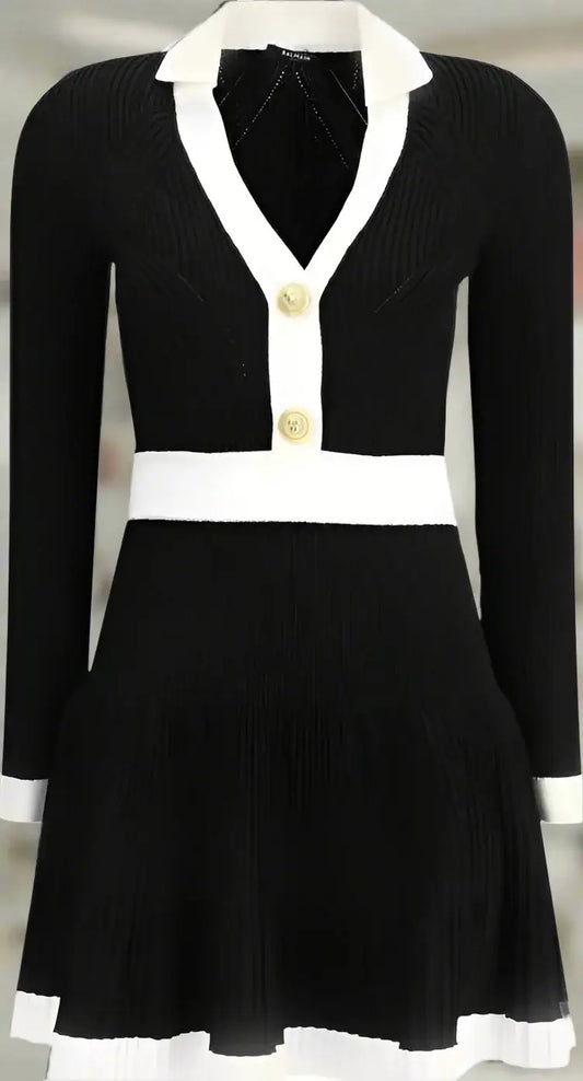 BALMAIN Black & White Knit Short Dress – Luxury Designer Style - Dress