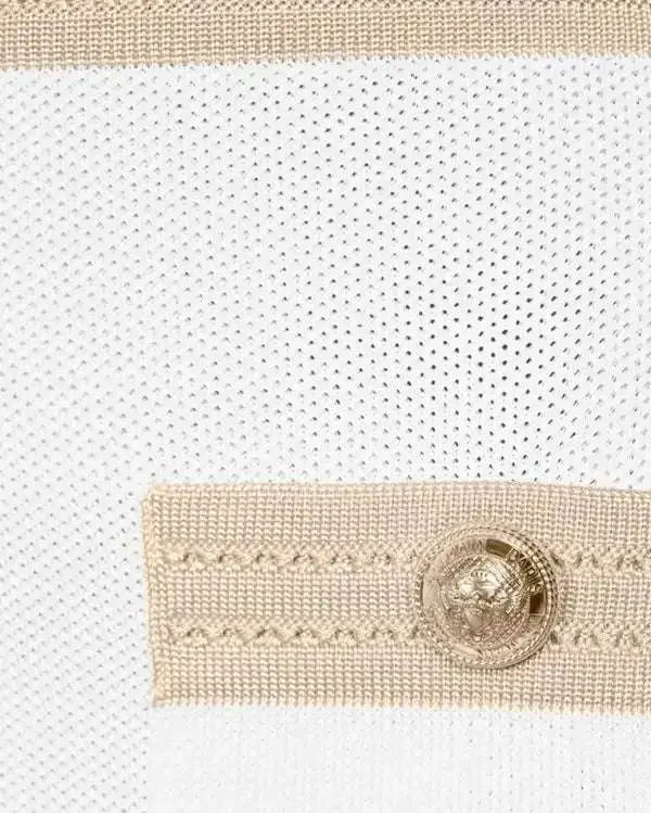 Balmain White viscose dress fabric with gold buttons and beige decorative trim