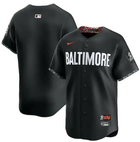 Black Baltimore Orioles Nike City Connect Limited Jersey displayed in a product image