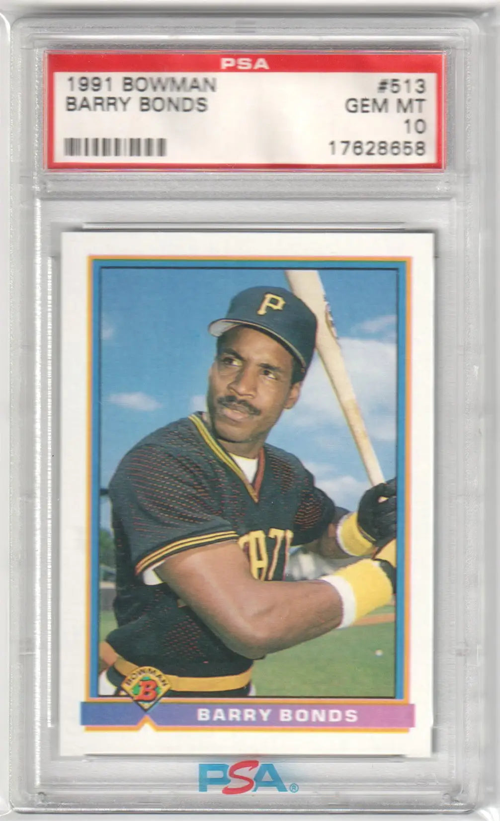 Graded Barry Bonds 1991 Bowman baseball card in PSA 10 GEM MINT from Columbia Hobby