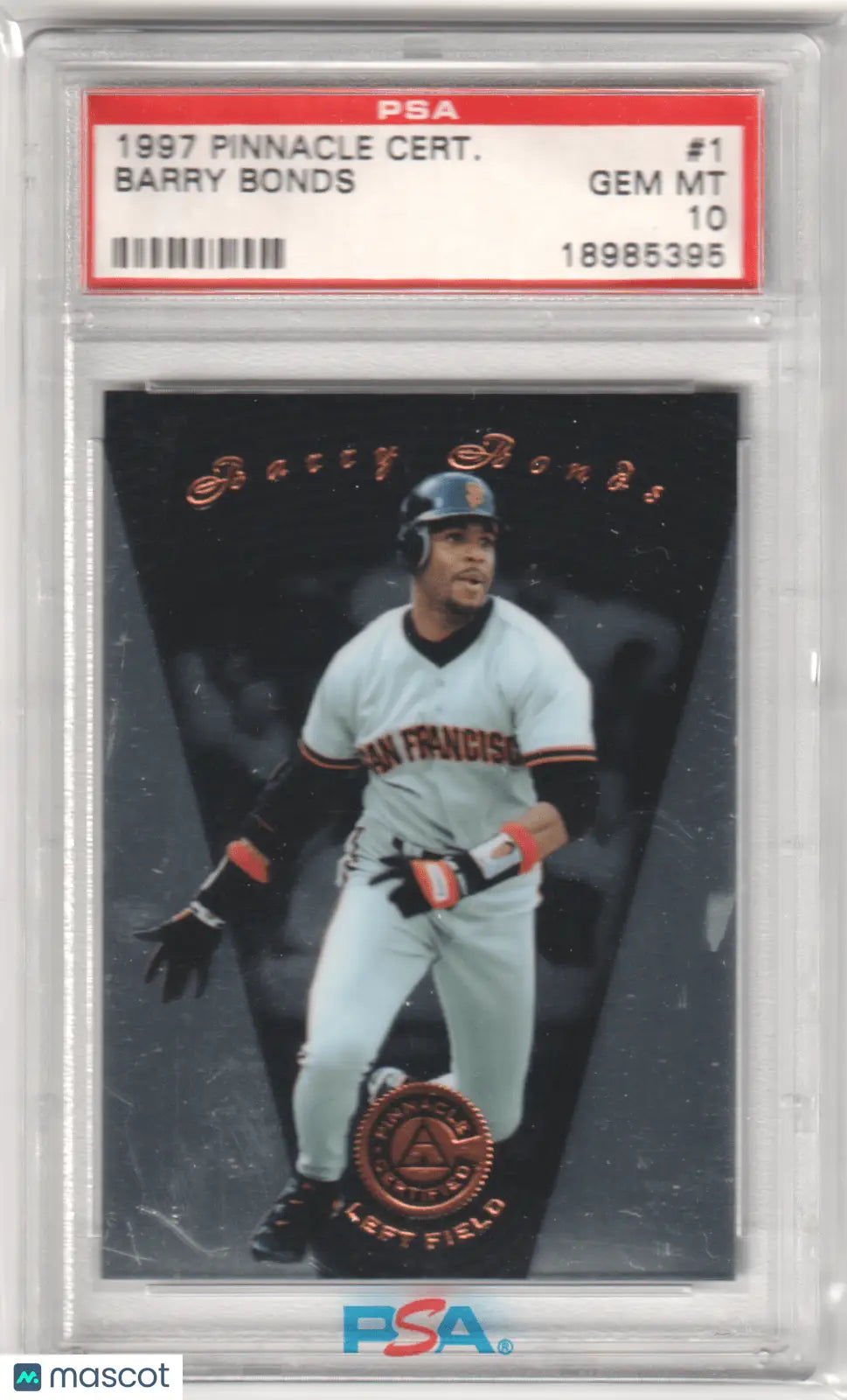 Graded Barry Bonds 1997 Pinnacle Certified baseball card from Columbia Hobby PSA 10