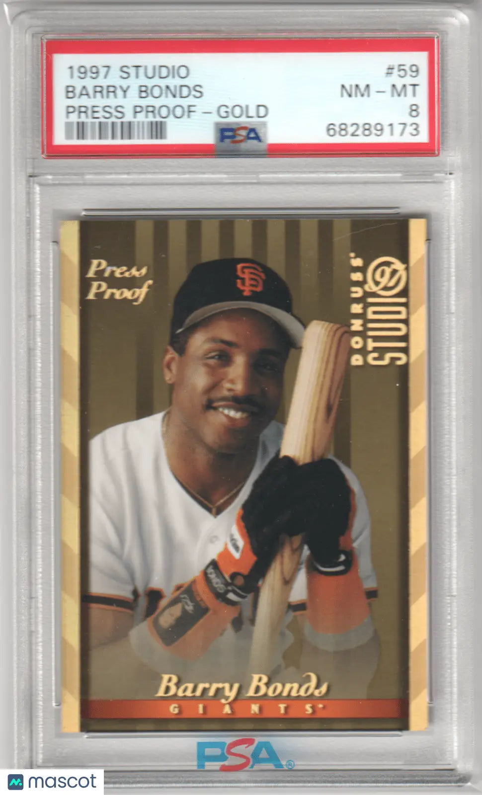 Graded Barry Bonds 1997 Studio Press Proof baseball card Columbia Hobby PSA 8 NM-MT