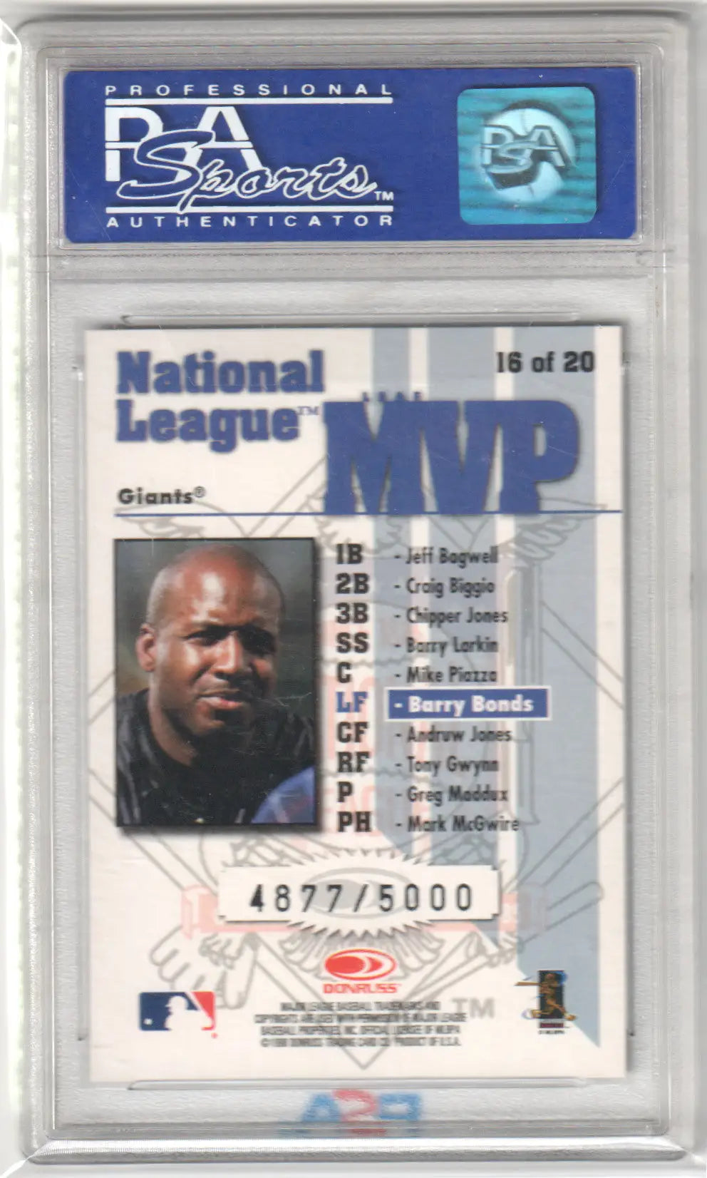 Graded Barry Bonds baseball card from Leaf Rookies Stars series, Columbia Hobby