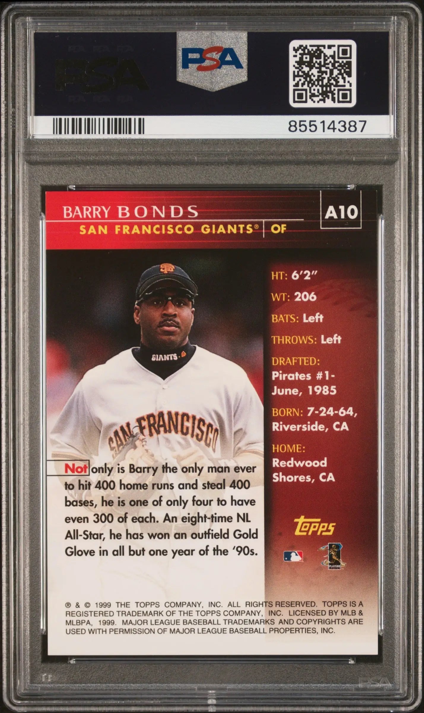 Barry Bonds 1999 Topps Autograph card with PSA 9 Auto 10 sensitivity