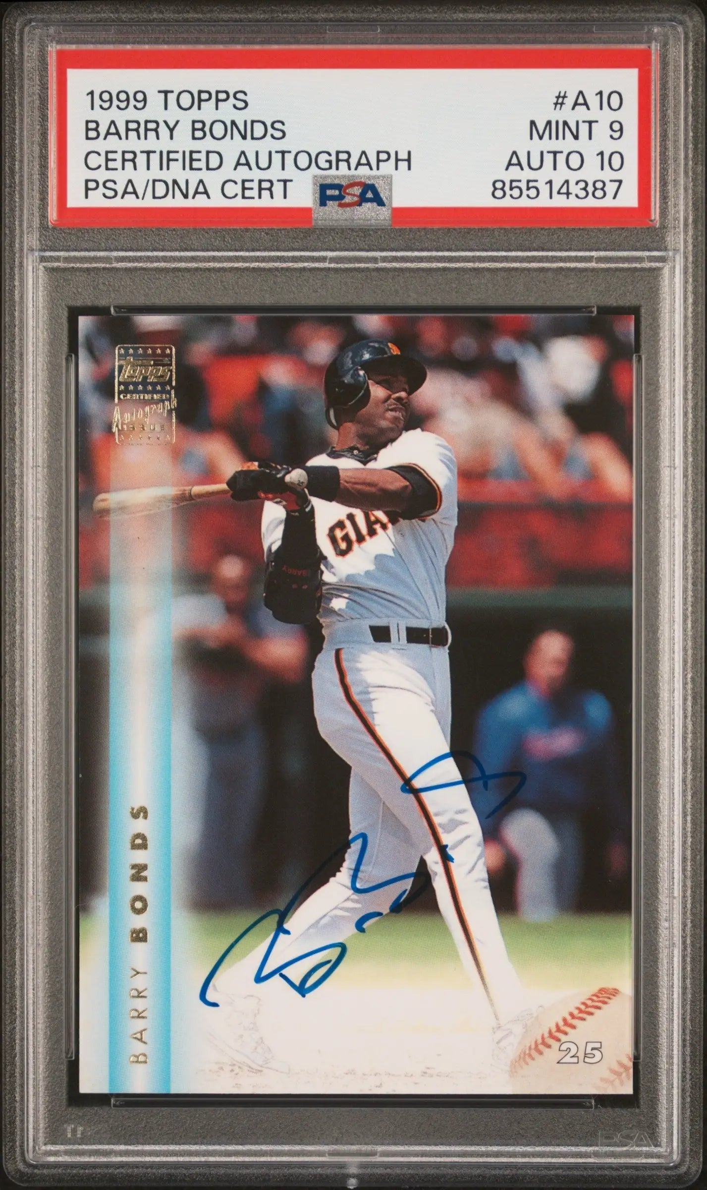 Graded Barry Bonds autographed Baseball Card Topps Autograph A10 PSA 9 Auto 10