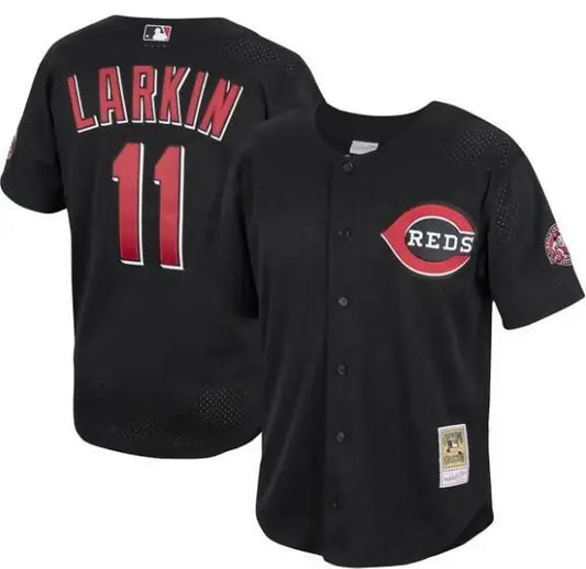 Black Cincinnati Reds Barry Larkin Cooperstown Collection mesh batting practice jersey