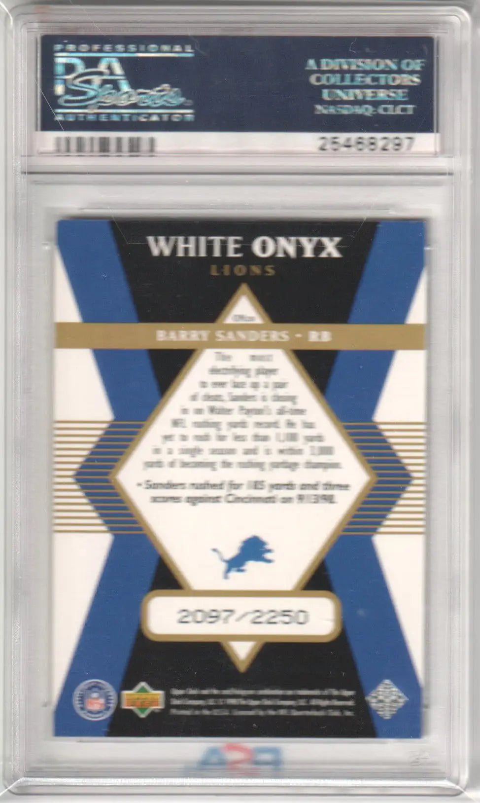 Barry Sanders football card from Columbia Hobby, 1998 Upper Deck Black Diamond Rookie PSA 6