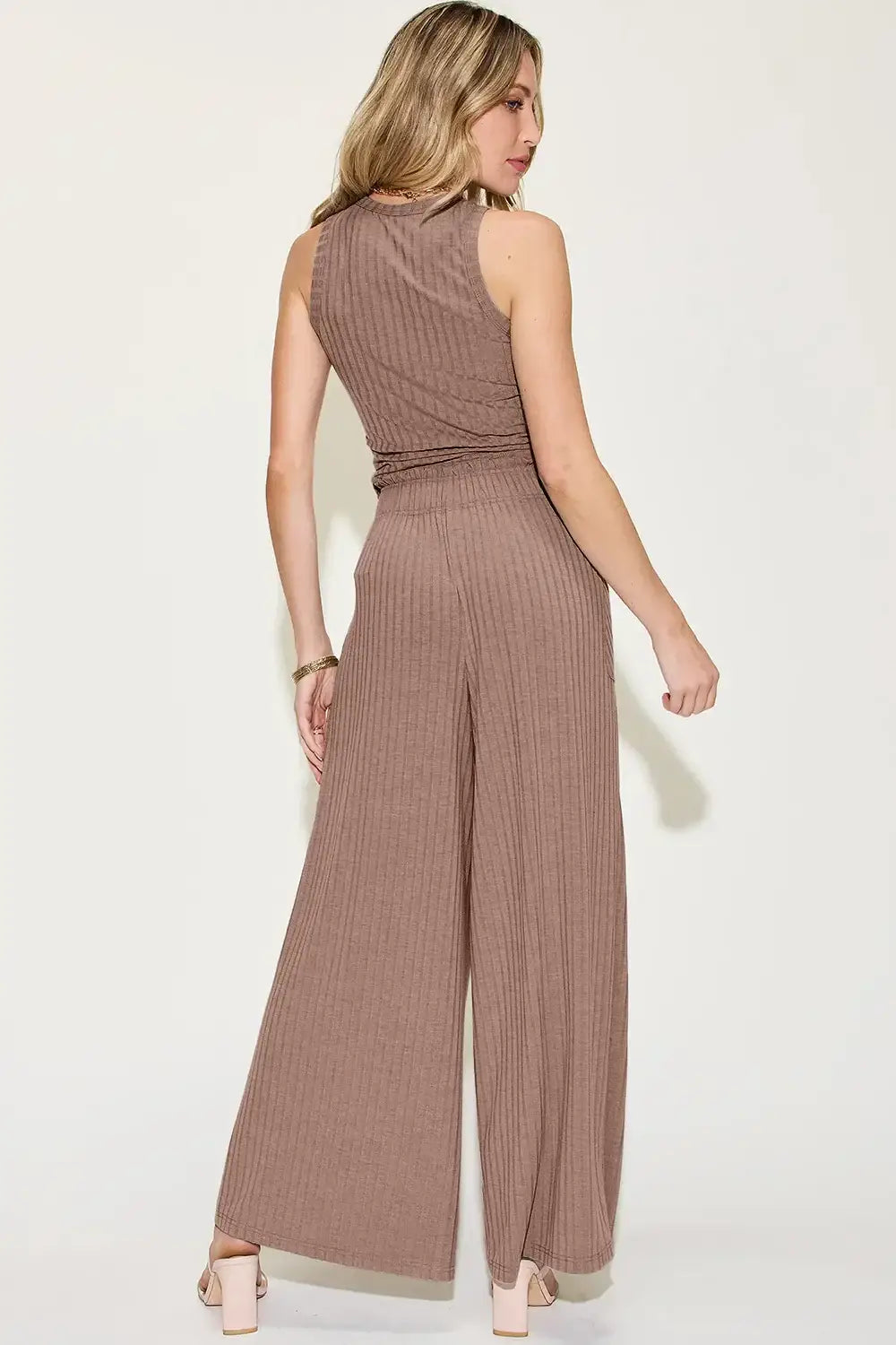 Basic Bae Full Size Ribbed Tank and Wide Leg Pants Set - Apparel & Accessories > Clothing > One-Pieces > Jumpsuits &