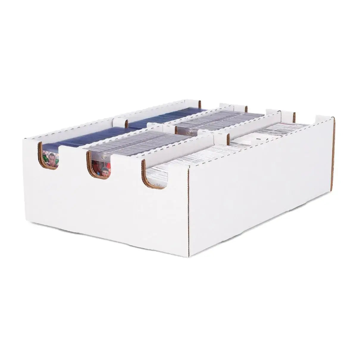 White cardboard card storage box for card collection and trading card storage solutions