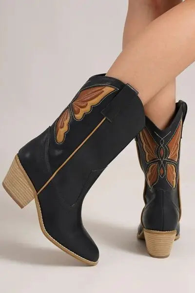 Beast Fashion Butterfly Cut Detail Point Toe Boots - Butterfly Cut Detail Point Toe Boots
