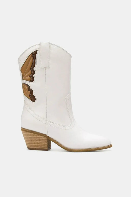 Beast Fashion Butterfly Cut Detail Point Toe Boots - White / 5.5