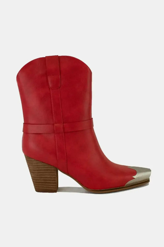 Beast Fashion Faux Leather Metal Toe Ankle Boots - Shoes