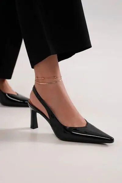 Beast Fashion Faux Leather Point Toe Slingback Pumps - Black / 6 - Ladies Faux Leather Point Toe Shoes